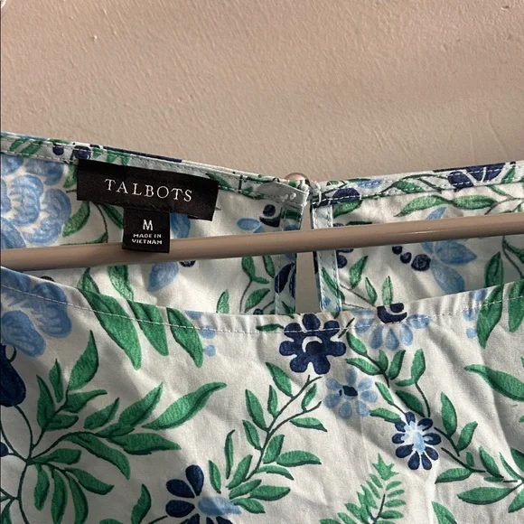 Talbots, Woman’s Size M Blue and Green Floral Cap-Sleeve Blouse - Picture 7 of 7